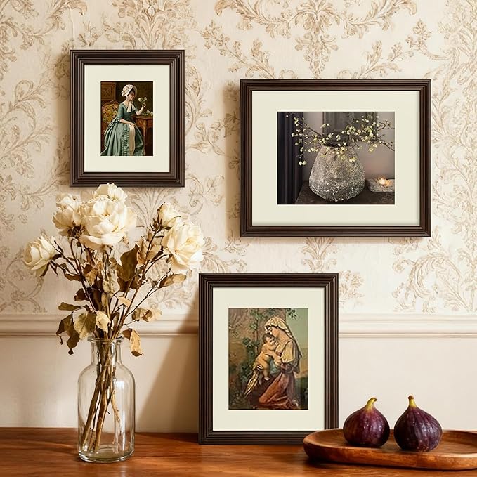 11x14 picture frame, 2 Pack Photo Frame for Wall or Tabletop Display, Ornate Vintage 11 x 14 Picture Frames with Real Glass, Display Poster 8x10 with Mat or 11x14 without Mat for Antique Déco, Brown