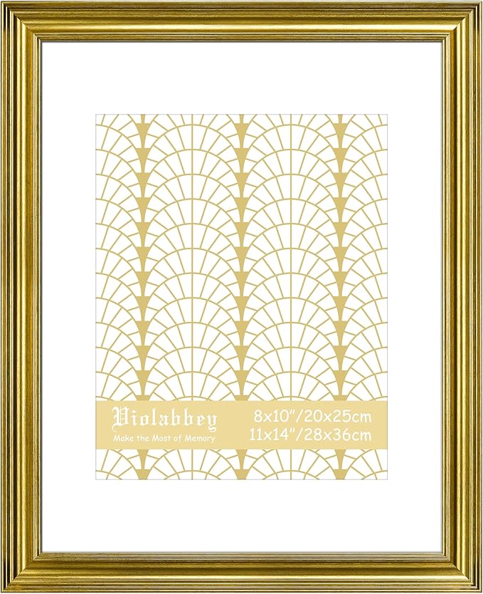 VIOLABBEY 11x14 Picture Frame Gold, Photo Frames, Fits Pictures 8x10 with Mat or 11 x 14 without Mat, Display for Tabletop and Wall