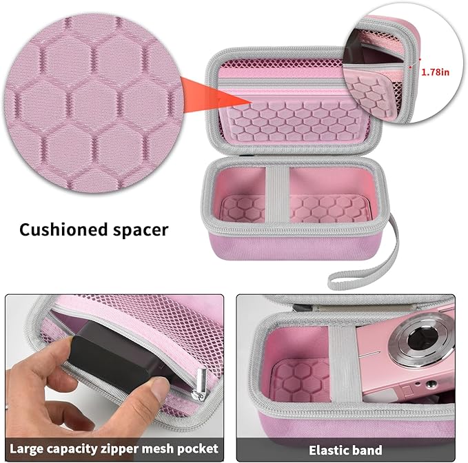 Digital Camera Carrying Case Compatible with Canon PowerShot G7 X Mark II/ G7X Mark III Digital 4K Vlogging Camera/for CAMKORY/for Lecran and More, Compact Small Camera Storage Bag for Kids (Pink)