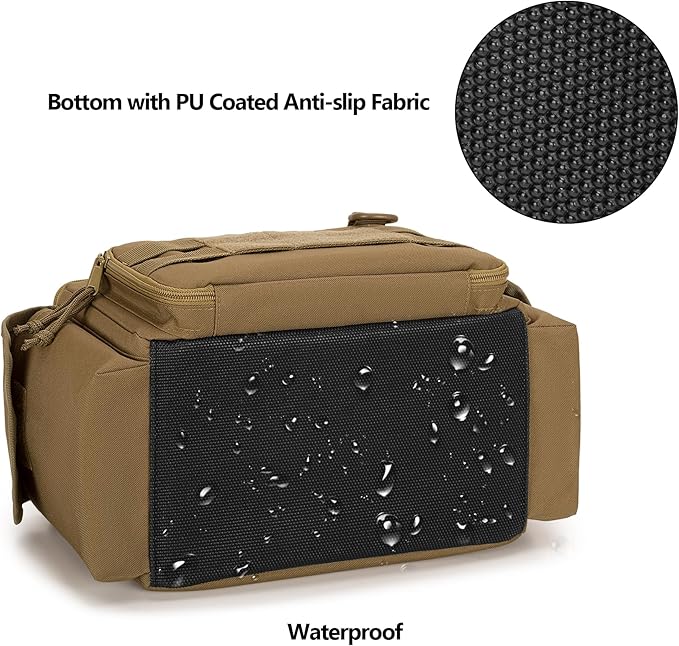Small Tool Bag with Anti-friction and Thick Padded Bottom, Tool Storage Organizer for Men, Tactical Bag, Range Bag, Multi-functional Work Tote for Repairman, Electrician, Carpenters (Khaki)
