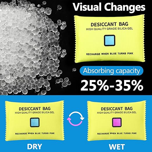 10 Packs 200g Rechargeable Silica Gel Desiccant Moisture Absorbing Bag for Storage Bin Indicating Silica Gel Desiccant Packet Reusable Dehumidifier Bag for Home Closet Car(6 x 3.5 Inches)