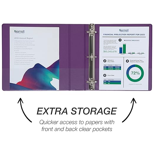 Samsill Durable 2 inch 3 Ring Binder, Made in USA, D Ring Binder, FSC 100% Recycled Chipboard, Purple