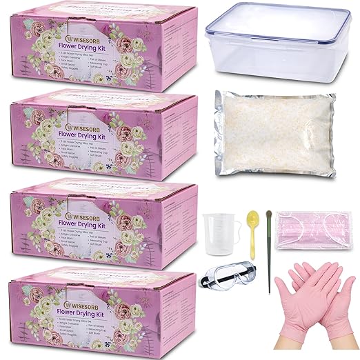 4 Set of 5 LBS Silica Gel Flower Drying Kit, Silica Sand Reusable Flower Preservation Kit with Airtight Container, Gloves, Brush, Safety Goggles for DIY Wedding Bouquet Preservation