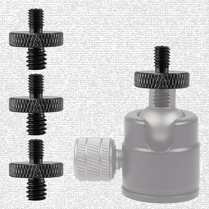 3-Piece 1/4" Male to M5 Male Aluminum Tripod Nut Connector, Black, for Cameras, Ball Heads, Monopods