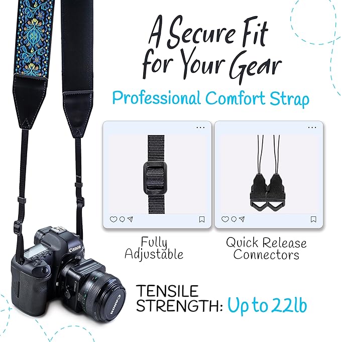 Art Tribute Camera Strap for All DSLR and Mirrorless Cameras. Add Your Name Or Initials Make It a Personalized Gift