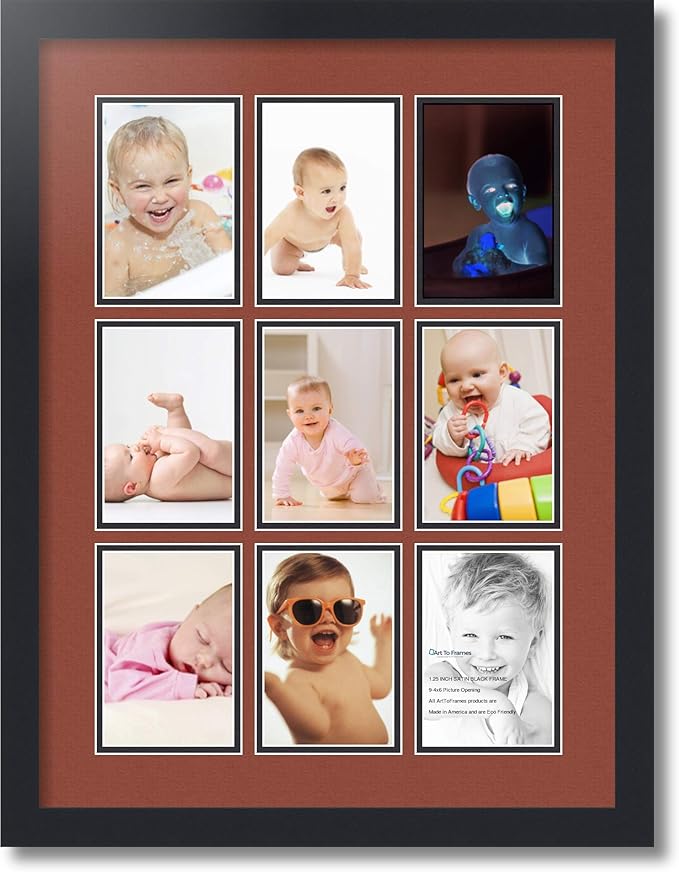 Art to Frames Double-Multimat-1047-766/89-FRBW26079 Collage Photo Frame Double Mat with 9-4x6 Openings and Satin Black Frame