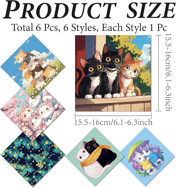 CREATCABIN 6 Pcs Cute Cat Microfiber Glasses Cleaning Cloth Reusable Thicken Sunglasses Cloth Soft Multicolor Eyeglasses Cleaner Wipes Washable for Camera Cell Phone Screens Glasses Gift 6x6in