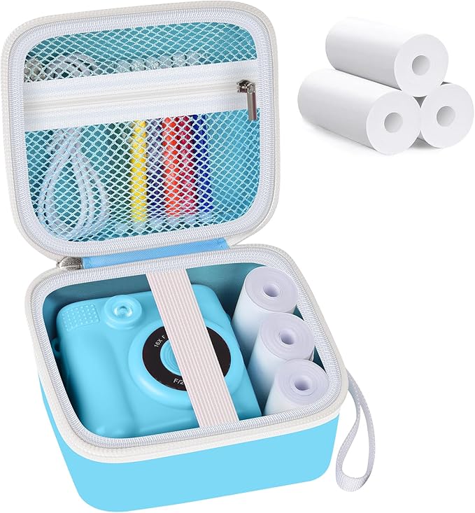 Kids Instant Print Camera Case with 3 Rolls Prints Paper Compatible with ESOXOFFORE for Dylanto for DUDUDRAGON for GKTZ for ETIKEZ for Dafotil for Careenoah Toddler Digital Cameras (Blue with Paper)