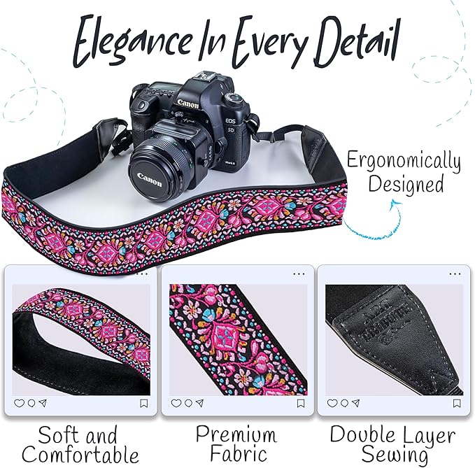 Art Tribute Camera Strap for All DSLR and Mirrorless Cameras. Add Your Name Or Initials Make It a Personalized Gift