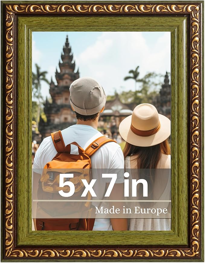 VictoR Picture Frame Chagall 5x7 Brown Green - Vintage Picture Frames with Shutterproof Acrylic Glass - 5 x 7 Photo Frame - Brown Picture Frames - Antique