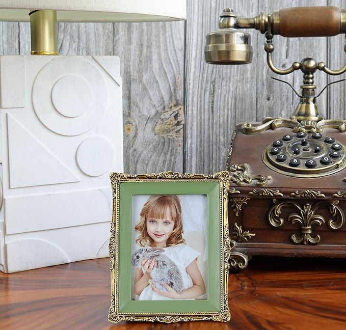 Hymmah Wallet Picture Frame Vintage Photo Frame Ornate Textured Hand-Crafted Resin Picture Frame with Easel & Hook for Tabletop & Wall Display, Decorative Floral Design Home Decor, Photo Gallery, Art,