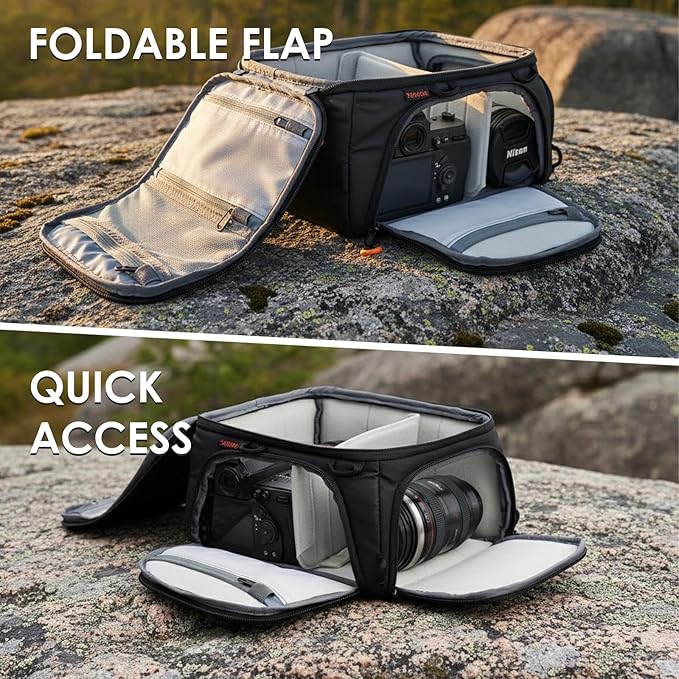 TARION Protective Camera Insert Bag - Quick Access DSLR Inner Case Organizer - Fits 1 Camera 5 Lenses - Full Opening Back Design Padded Insert ShellCore S