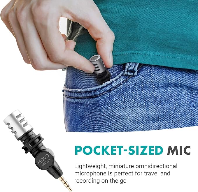 Movo MA5SP 3.5mm TRRS Shotgun Microphone for iPhone or Android Devices - Omnidirectional Phone Microphone with 180° Rotation - Mini Travel Smartphone Microphone for Video, Vlogging, Interview, Travel