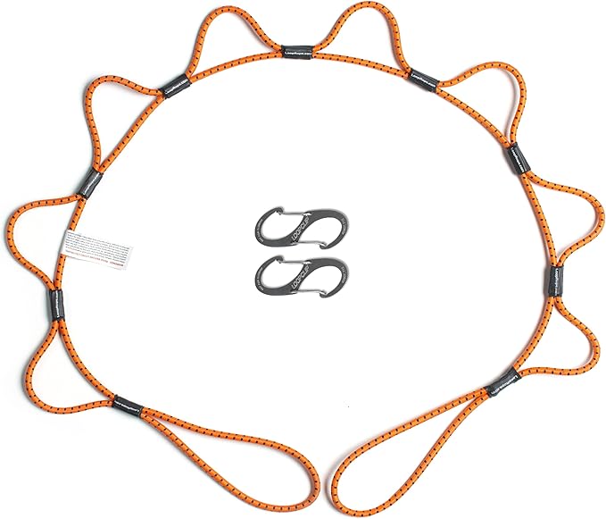 LoopRope | Bungee Cord with Hooks Tie Down System | Adjustable Cargo Strap | Knot Free | Truck, RV, ATV, Camping,Outdoor Accessory, Multipurpose | Loop, Clip and Go | 2 Carabiners | 5 Feet