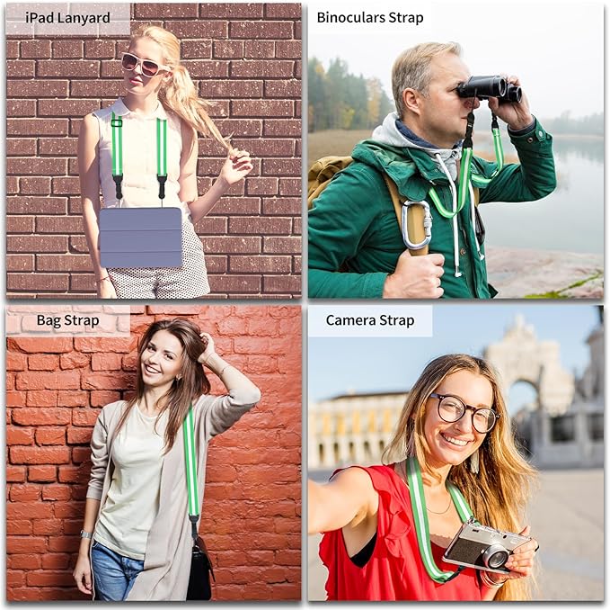 Adjustable Shoulder Strap, Comfortable for Camera Neck Lanyard iPad Strap iPad Strap for iPad, Camera, Binocular, Crossbody, Tablet, Laptop, Binocular, Luggage Bag(Green & White A48)