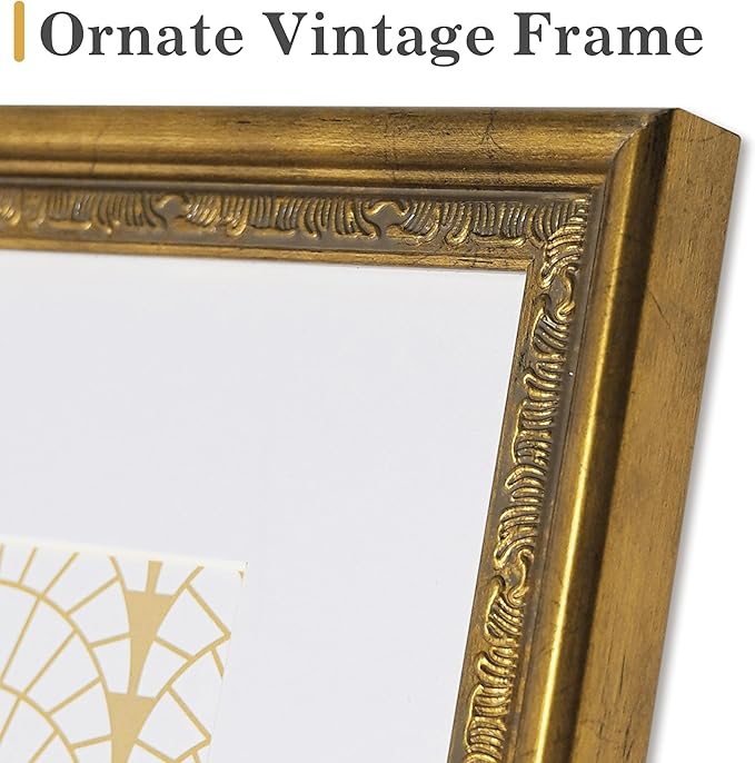 VIOLABBEY 8x12 Matte Gold Picture Frame, Display 6x8 Photo with Mat or 8x12 without Mat, Ornate Vintage 8 x 12 Matte Gold Frame for Wall Decor or Tabletop Display