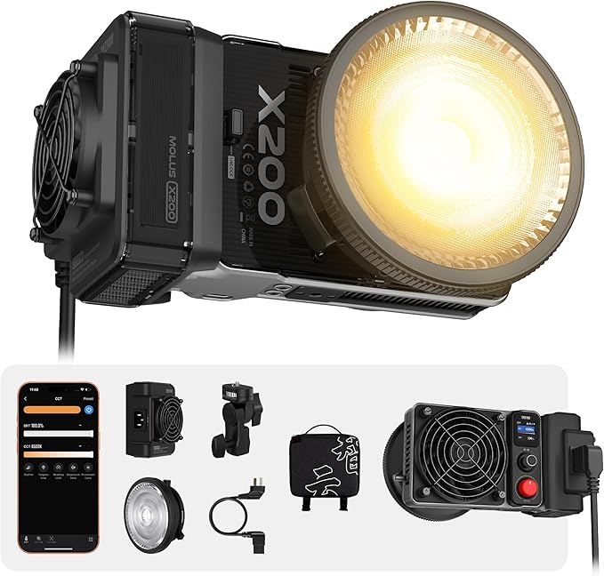 ZHIYUN MOLUS X200 Bi-Color Standard 200W Video Light [Official] Handheld Continuous Output Light Portable Professional Photography Light Bowens Mount 2700K~6500K CRI≥95 TLCI≥97 Only 800g (NO Battery)