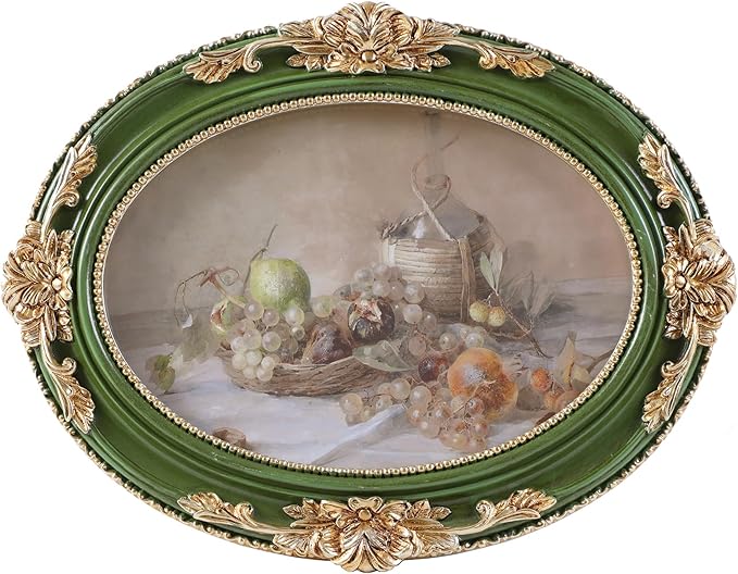 Vintage Picture Frames 5x7 Ornate Green and Gold Antique Pictue Frames with Real Glass Cover for Wall & Tabletop Display Victorian Home Decor Gallery Wall Decor,Oval
