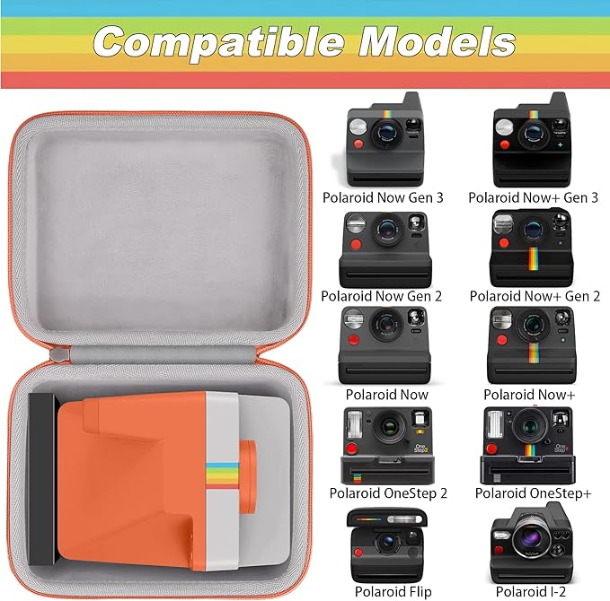 khanka Hard Carrying Case for Polaroid Now 3rd Gen I-Type,Now+ 3rd,Now 2nd,Now+ 2nd Gen,Flip,Originals Now I-Type,Originals Now+,I-2,OneStep+,OneStep 2 Instant Film Camera(Orange Zipper)