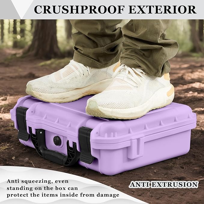 Relaxweex 1 Pcs 14.3 x 11.4 x 4.5 Inch Waterproof Hard Case with DIY Customizable Foam Insert Portable Protective Case with Knife for Camera Drones Equipments Tools Test Instruments (Purple)
