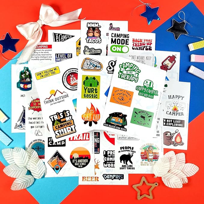 BulbaCraft 100Pcs Funny Camping Stickers, Camping Gifts, Camp Stickers, Camp Life Laptop Decals, Gifts for Women & Men