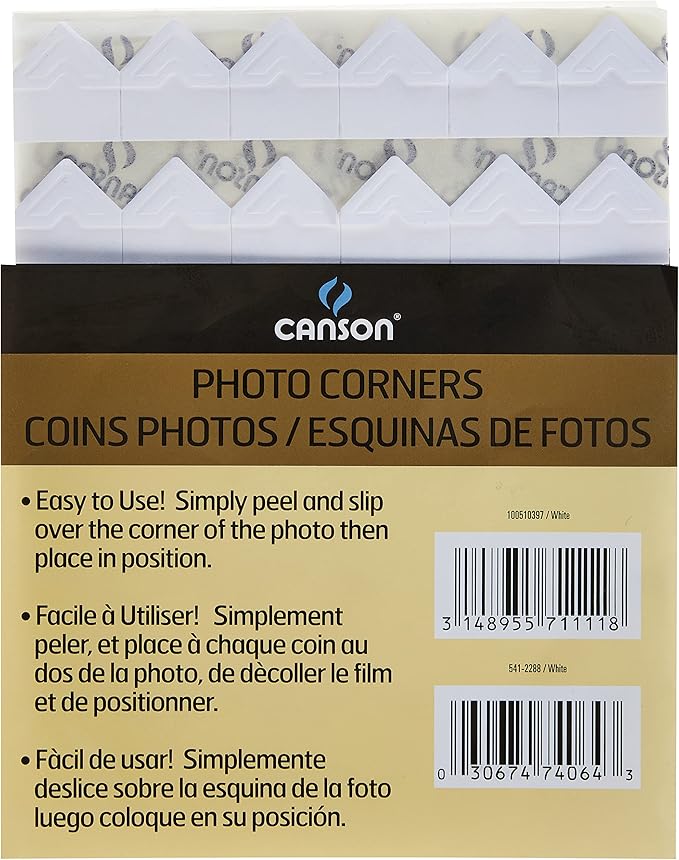 Canson Self Adhesive Photo Corners, Peel-Off Archival Quality, White, 252-Pack