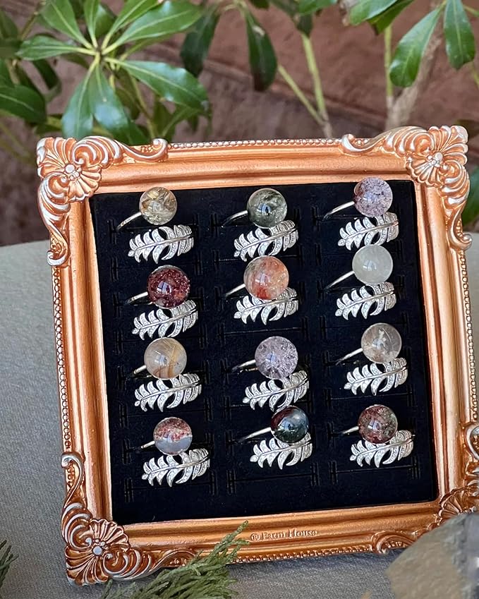 Jewelry Display Stand Vintage Ring Holder Box Earring Tray Retro Picture Frame Style Ring OrganizerJewelry Frame with Velvet