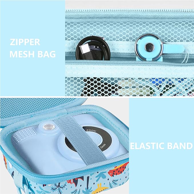Leayjeen Kids Camera Case Compatible with ESOXOFFORE/Dylanto/GKTZ/HiMont/CAMCLID Kids Camera Instant Print for Christmas Gifts and Birthday Gifts for Kids 3-12 Years Old-Blue Dinosaur(Case Only)