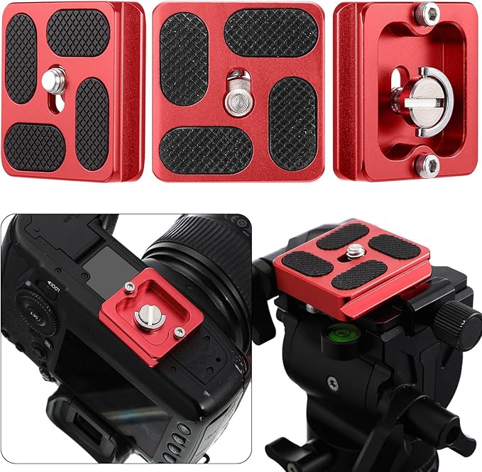 Frienda 2 Pieces Metal Quick Release Plate with 1/4''-20 Camera Screw Tripod Mount Plate Fits Standard for DSLR Camera Tripod Ball Head(Red,Pu40)