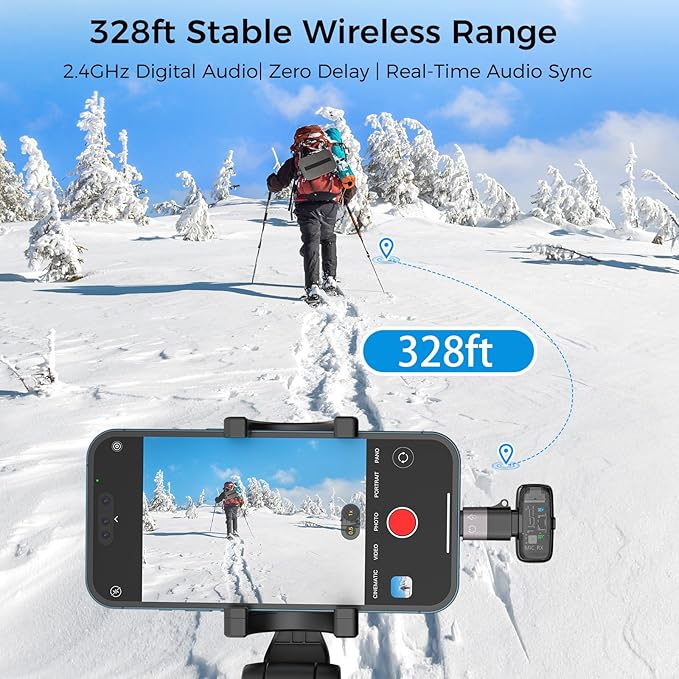 ZealSound Mini Microphone, Wireless Lavalier Mic for iPhone/iPad/Android, USB-C/Lightning, Noise Reduction, 33H Battery with Charging Case for Content Creators, TikTok & YouTube Videos - Transparent