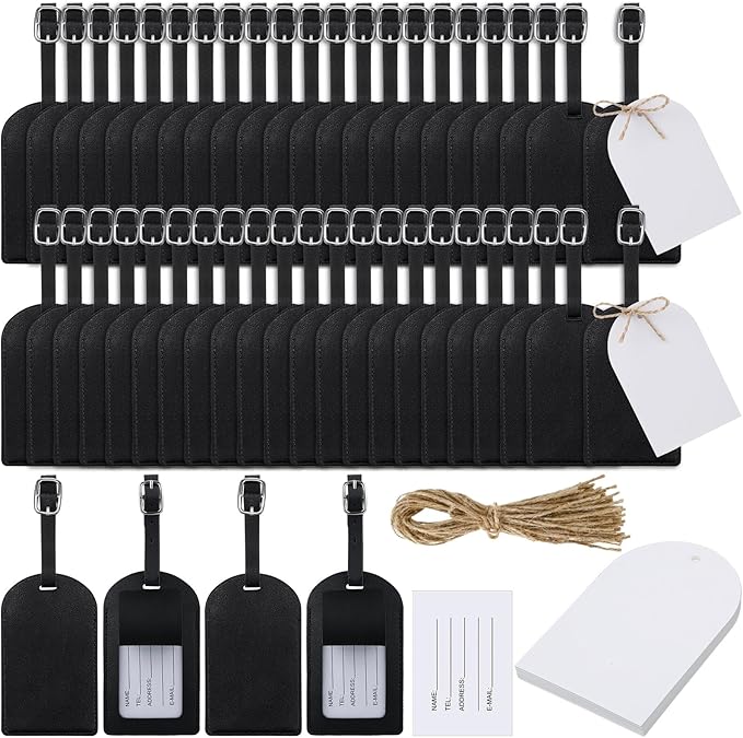 Amylove 48 Sets Leather Luggage Tags Bulk Wedding Favors Luggage Tags for Guests Bridal Gifts Wedding Bridal Shower Gift PU Leather with Name ID Card Tag for Guests