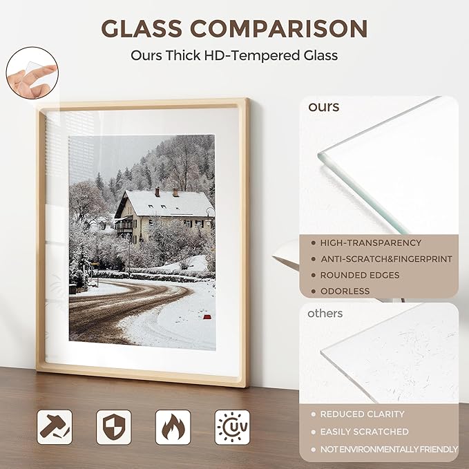 4x6 Picture Frame, USA-Sourced Natural Maple Wood Photo Frame with Tempered Glass, Handcrafted Rounded Corner 4 x 6 Wooden Frame Matted to 3.5x5 Photos, Wall or Tabletop Display