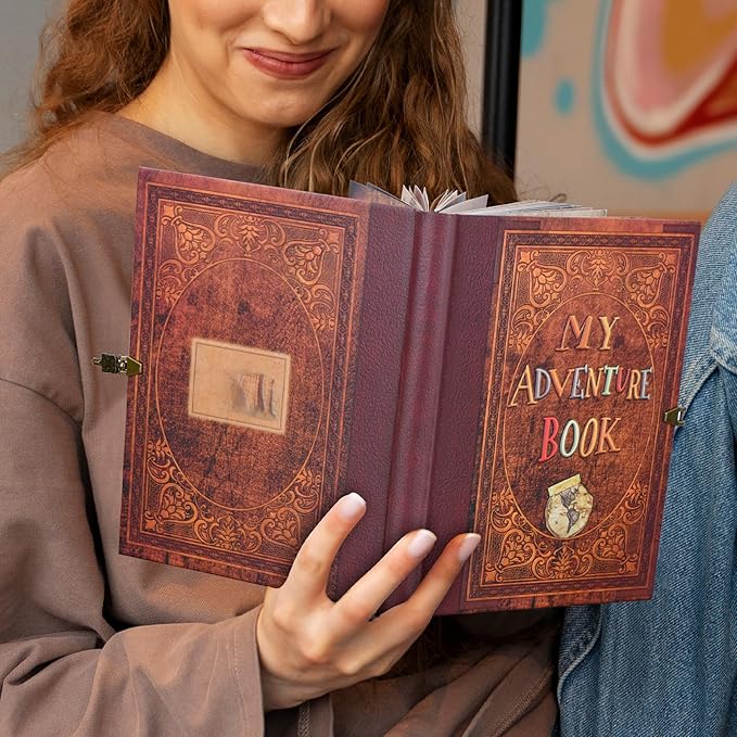 My Adventure Book Scrapbook – Retro-Style Embossed Photo Album with 124 Pages, DIY Memory Travel Journal for Couples, Anniversary, Wedding, and Valentine's Day Gifts(Retro Film Style)