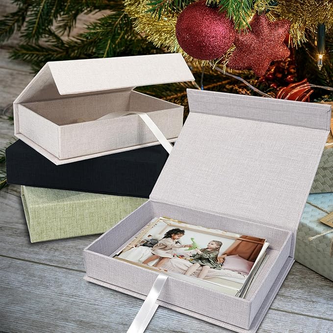 Sprsthai 5x7 Archival Photo Storage Box with Lid – Stackable Memory Keepsake Organizer for Photos, Certificates, Jewelry & Scrapbooking Supplies Grass Green