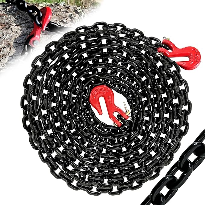 1/4" Log Chain- 20FT Heavy Duty Chain with 3300 Lbs Safety Load |G80 Trailer Binder Safety Chain with G70 Clevis Grab Hooks for Transporting|Towing Truck Tie Down Binding Equipment(EP Black)