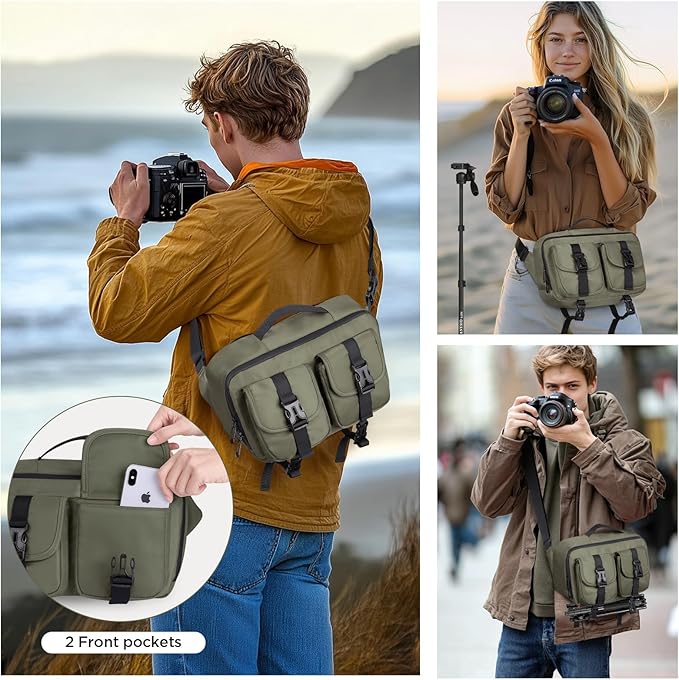 Camera Sling Bag,DSLR Camera Bag with Tripod Holder,Waterproof Camera Shoulder Crossbody Bag for Photographers(Green)