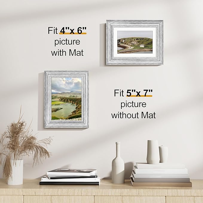 Vittanly 5x7 Picture Frames Set of 2, Ornate Vintage Photo Frame for Wall or Tabletop, Display 4x6 Pictures with Mat or 5x7 without Mat, Rustic Silver