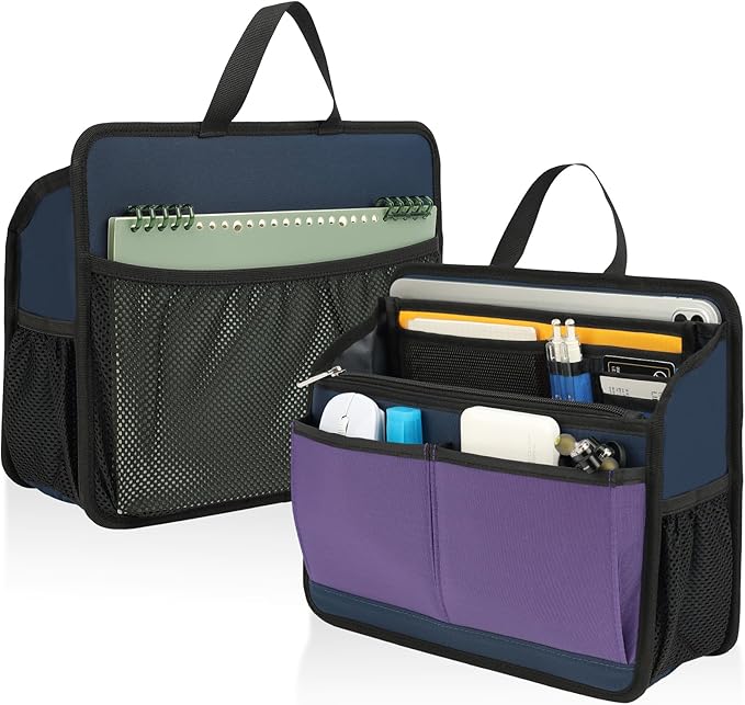 Small Rugged Organizer Insert for Briefcase Tote Shoulder Messenger Bag-19 Pockets,Durable Padded Nylon,Handle-Mix
