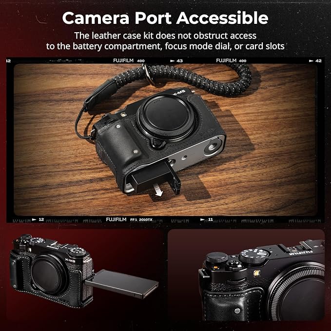 SMALLRIG X-M5 Leather Half Case Kit for FUJIFILM X-M5, Including Leather Half Case, Wrist Strap, Genuine Leather Material, Portable and Protecting (Black) - 4879