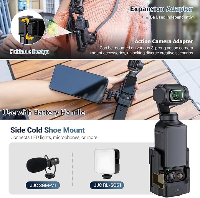 JJC Pocket 3 Magnetic Phone Holder for DJI Osmo Pocket 3 & Xtra Muse Accessories, Detachable Expansion Adapter Compatible with Magsafe Cell Phones/Case, Folding 2-Fingers for Tripod & Extension Rod