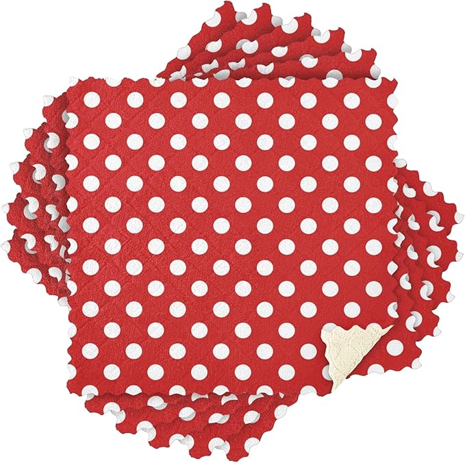CaTaKu Red Polka Dots Microfiber Reusable Cleaning Cloths Kitchen Dish Cloths Dish Rags for Washing Dishes, Polka Dots Dish Towels Washcloths for Kitchen Drying, 6 Pack