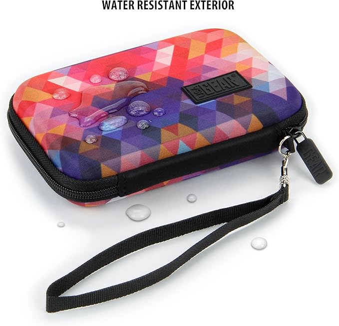 USA Gear Instant Printer Case Compatible with HP Sprocket 2x3, Instax Mini Link 2, Kodak Printomatic, Photo Paper, Cable & more - Hard Shell Portable Printer Carrying Case with Wrist Strap (Geometric)