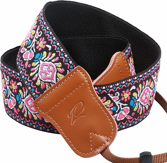 Padwa Lifestyle Pink Vintage Embroidered Camera Strap - 2" Wide Cowhide Head Camera Straps,Cotton Woven Adjustable Shoulder & Neck Strap for All DSLR Cameras,Great Gift for Men&Women Photographers