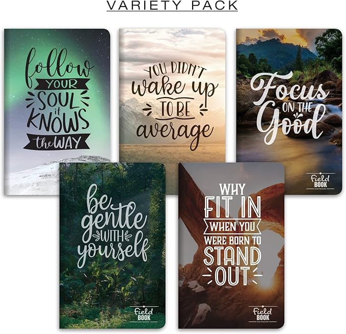 Elan Publishing Company Field Notebook/Journal - 5"x8" - Photo Inspiration Covers - Lined Memo Book - Pack of 5