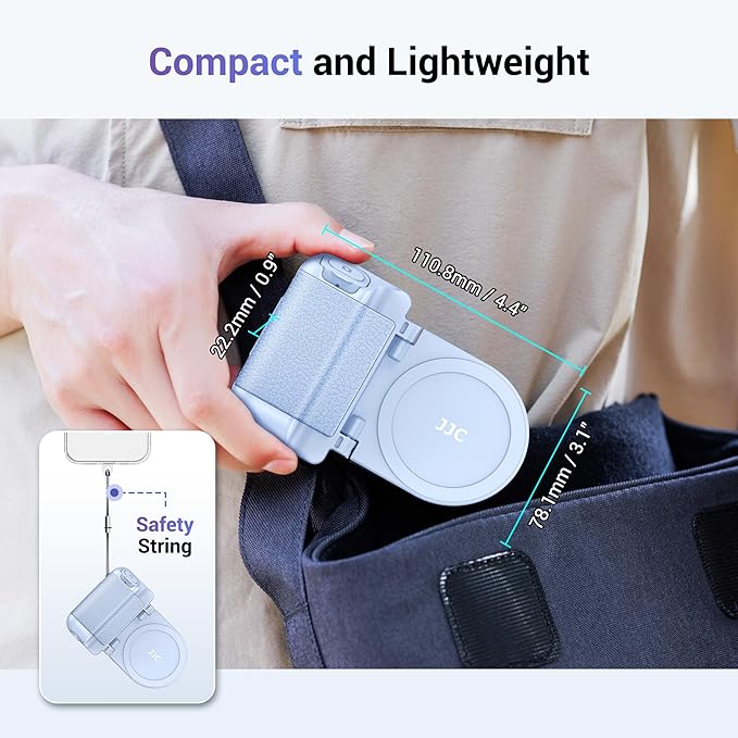 JJC Magnetic Phone Camera Grip Handle with Wireless Shutter Remote, Magsafe Camera Handle Bluetooth Bracket for iPhone Android Smartphone with 1/4” Tripod Screw for Video Photo Shooting (Blue)