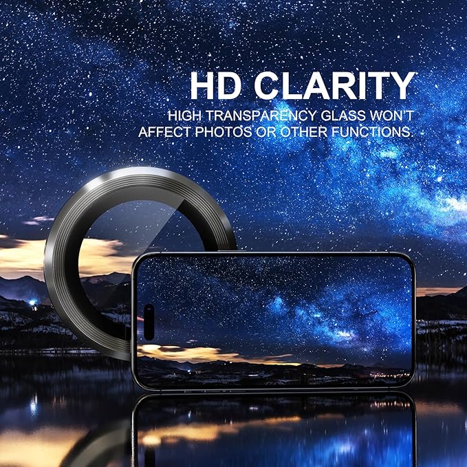 Choiche Compatible for iPhone 15 Pro/iPhone 15 Pro Max Camera Lens Protector, 9H Tempered Glass Camera Cover Screen Protector Metal Ring Decoration Accessories (Black)