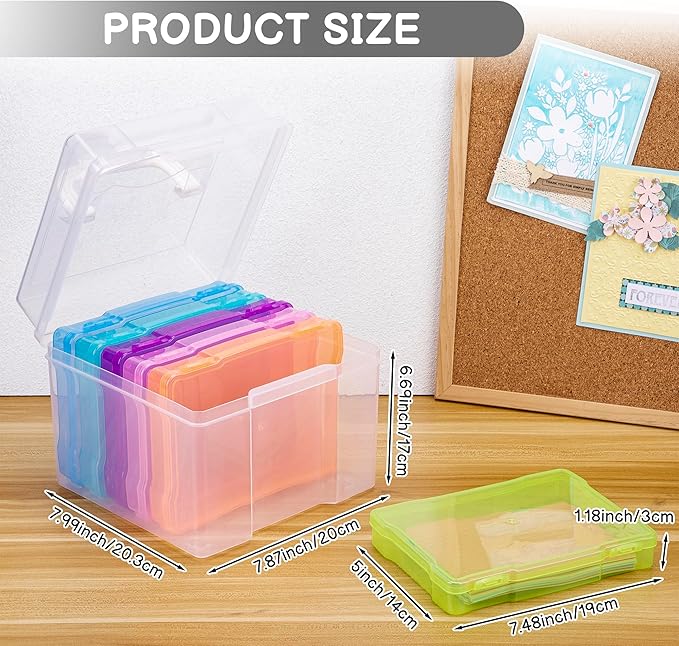CraftGenes Photo Organizers and Storage 5x7 – Plastic Photo Storage Box with Handle, 6 Colorful Inner Cases, Photo Boxes Storage for Cards, Stickers, Crafts, Seeds, Office Supplies