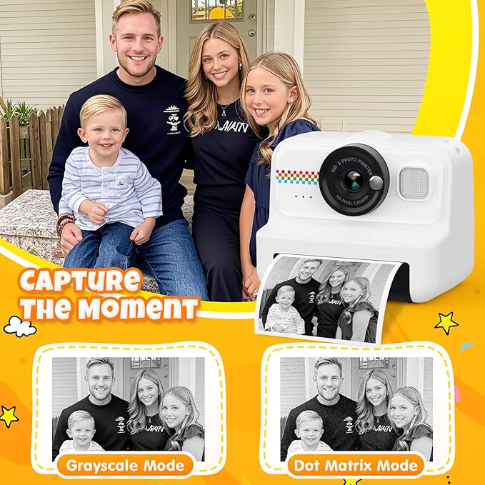 HiMont Kids Instant Print Camera, 1080P HD Kids Camera Instant Print with 3 Rolls Print Paper & 32GB Card, Ideal Kid Toys Gifts for Boys & Girls Age 3-14 (Black)