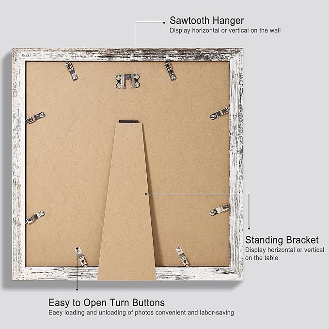 12x12 Picture Frame Set of 4, Made of Made of Glass and Multicolour Wooden Frame, 12 by 12 Photo for Wall or Tabletop - Display Picture 10x10 with Mat or 12x12 Without Mat