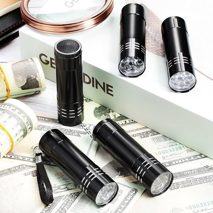 Riakrum 12 Pcs UV Blacklight Flashlights LED Handheld Mini Light Flashlight Small Portable Detector 395nm 9 LED Light for Pet, Carpet Dry Stains Detection, Spot Scorpions, Resin Curing (Black)